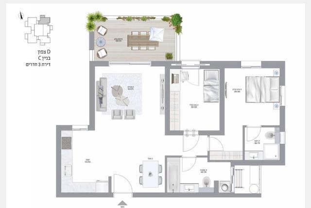 Apartamento 3 cômodos  Netanya Mar 342-IBL-6383