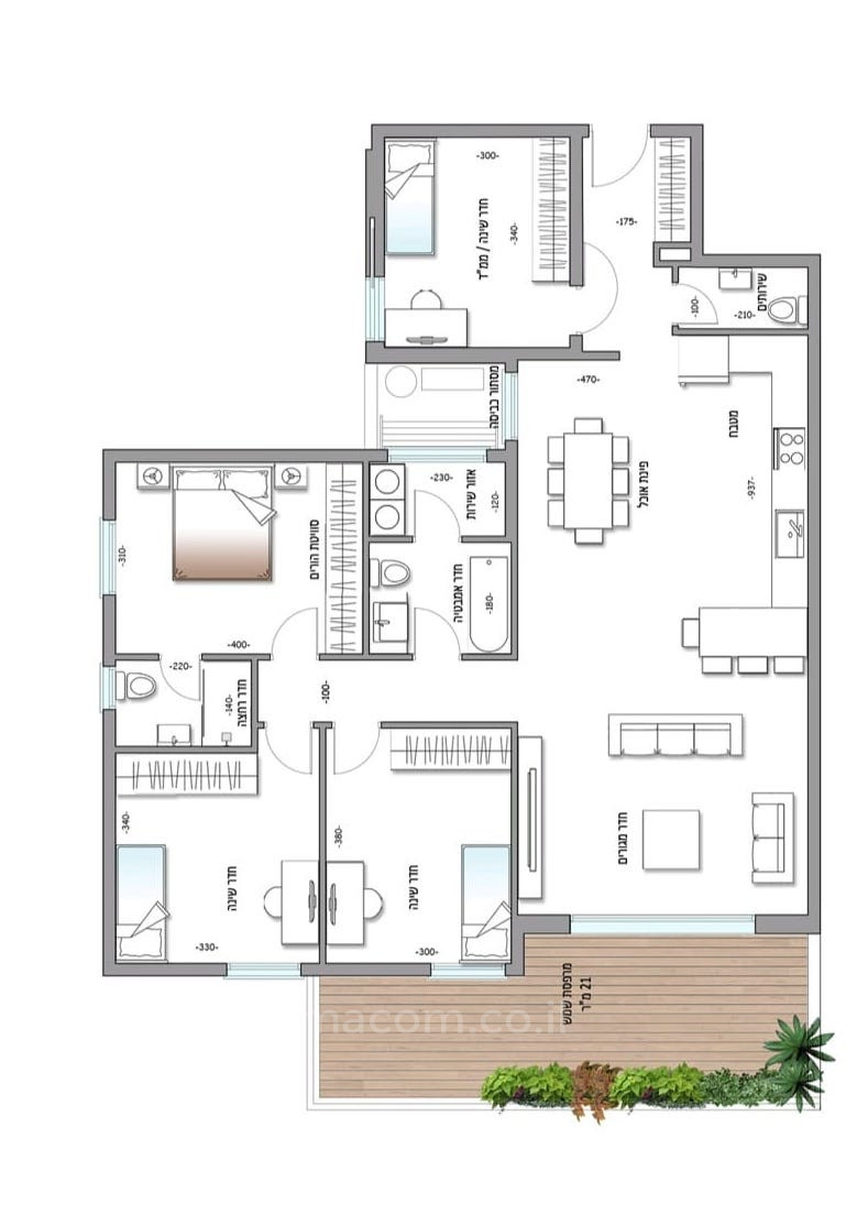 Apartamento 4 cômodos  Netanya Centro da cidade 342-IBL-6559