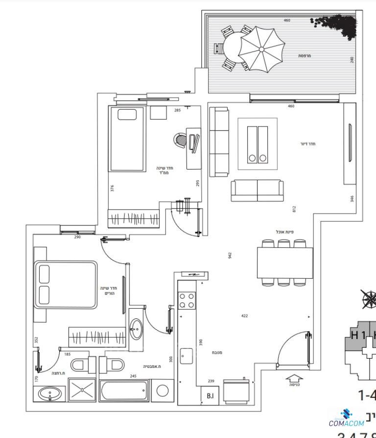 Apartamento 3 cômodos  Ashdod Dalet 511-IBL-1096