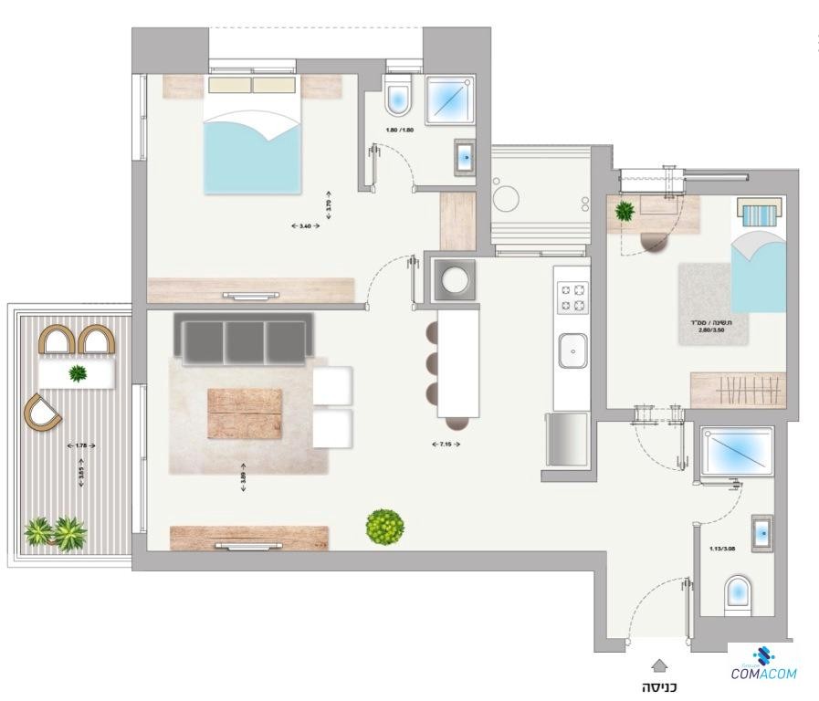 Apartamento 3 cômodos  Ashdod Mar 511-IBL-1137